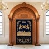 Aron Kodesh: Hand-carved solid wood and embroidered velvet, a symbol of master furniture manufacturing and spiritual devotion.