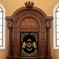 Premium handcrafted Aron Kodesh showcasing exquisite solid hardwood carving and sacred design for synagogues.