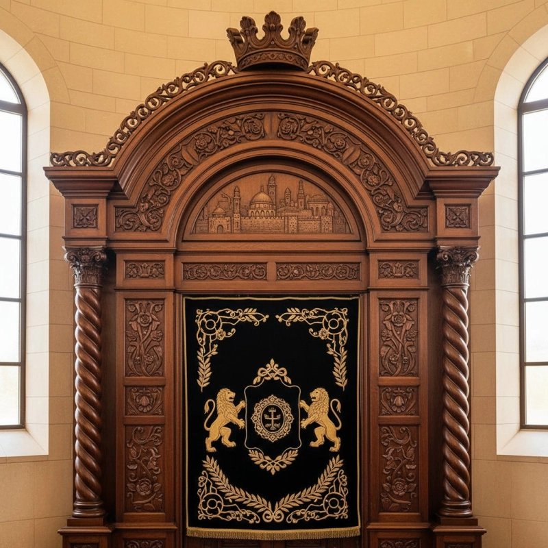 Premium handcrafted Aron Kodesh showcasing exquisite solid hardwood carving and sacred design for synagogues. Premium handcrafted Aron Kodesh showcasing exquisite solid hardwood carving and sacred design for synagogues.