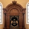 Premium handcrafted Aron Kodesh showcasing exquisite solid hardwood carving and sacred design for synagogues.
