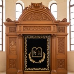 Stunning hand-carved solid wood Aron Kodesh, a masterpiece of synagogue furniture manufacturing and design.