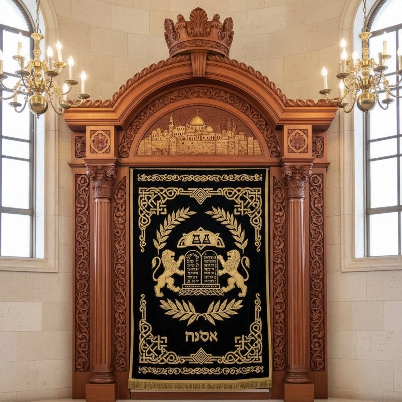 Magnificent hand-carved Aron Kodesh, a testament to premium synagogue furniture manufacturing and timeless design. Magnificent hand-carved Aron Kodesh, a testament to premium synagogue furniture manufacturing and timeless design.