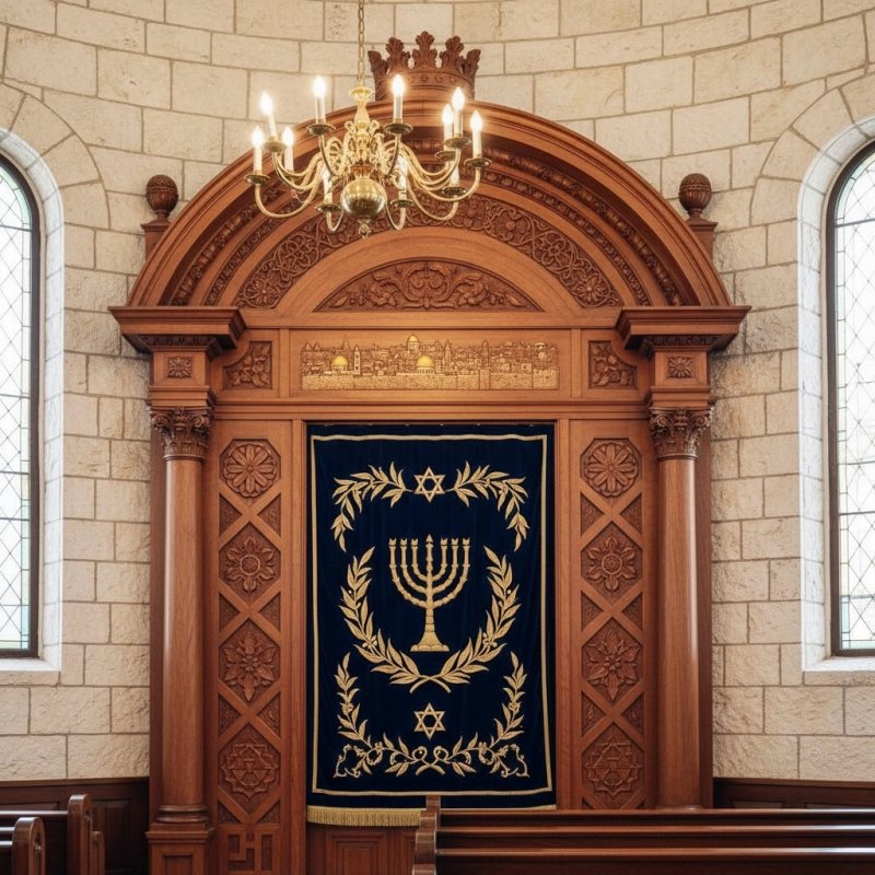 Exquisite Hand-Carved Aron Kodesh Holy Ark: Premium Synagogue Furniture for Spiritual Interiors. Exquisite Hand-Carved Aron Kodesh Holy Ark: Premium Synagogue Furniture for Spiritual Interiors.