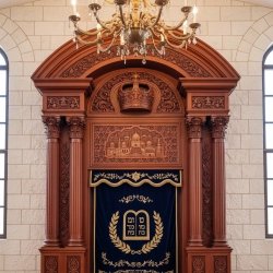 Masterfully crafted Aron Kodesh, a testament to traditional design and superior furniture manufacturing for synagogues.