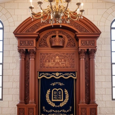 Masterfully crafted Aron Kodesh, a testament to traditional design and superior furniture manufacturing for synagogues.