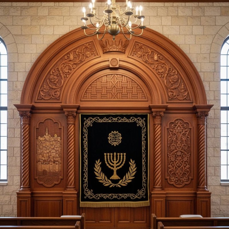 Premium Aron Kodesh: Hand-carved wood, velvet embroidery, sacred synagogue furniture, manufacturer quality. Premium Aron Kodesh: Hand-carved wood, velvet embroidery, sacred synagogue furniture, manufacturer quality.