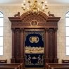 Exquisite Hand-Carved Aron Kodesh: Premium Synagogue Holy Ark with Gold Embroidered Velvet Parochet, Masterfully Crafted.