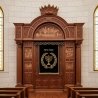 Majestic Handcrafted Aron Kodesh: Premium Synagogue Ark featuring Ornate Carvings and Golden Lion Embroidery by Expert Artisans.