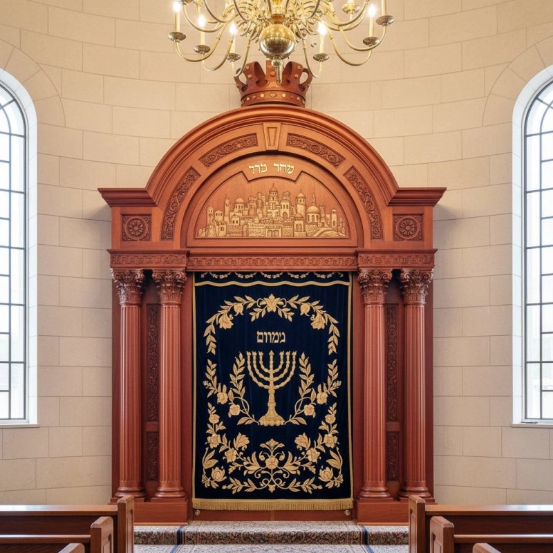 Premium Hand-Carved Hardwood Aron Kodesh with Embroidered Velvet Parochet for Synagogue, Manufacturer Quality Premium Hand-Carved Hardwood Aron Kodesh with Embroidered Velvet Parochet for Synagogue, Manufacturer Quality