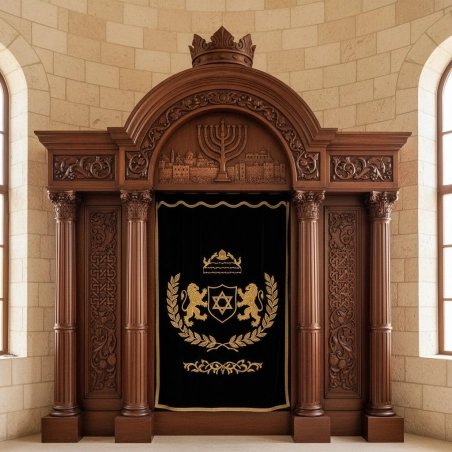 Exquisite solid wood Aron Kodesh, a symbol of premium synagogue furniture manufacturing and timeless craftsmanship.