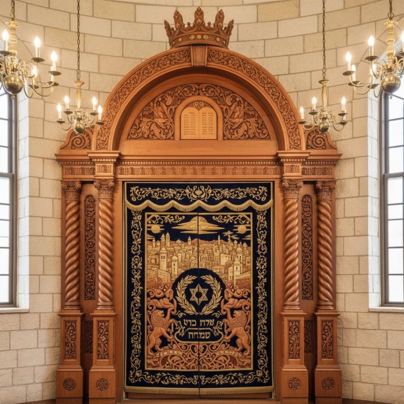 Elegant Aron Kodesh Holy Ark, Premium Handcrafted Solid Wood Synagogue Furniture. Elegant Aron Kodesh Holy Ark, Premium Handcrafted Solid Wood Synagogue Furniture.