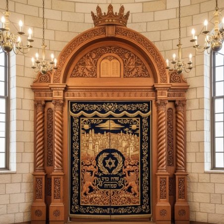 Elegant Aron Kodesh Holy Ark, Premium Handcrafted Solid Wood Synagogue Furniture.