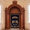 Majestic Hand-Carved Wooden Aron Kodesh with Velvet Parochet - Premium Synagogue Furniture by Leading Manufacturer.
