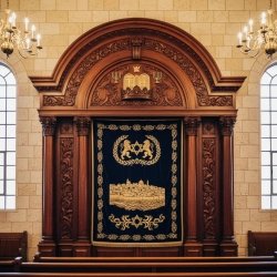 Elegant hand-carved Aron Kodesh: a symbol of premium synagogue furniture manufacturing and enduring Jewish tradition.