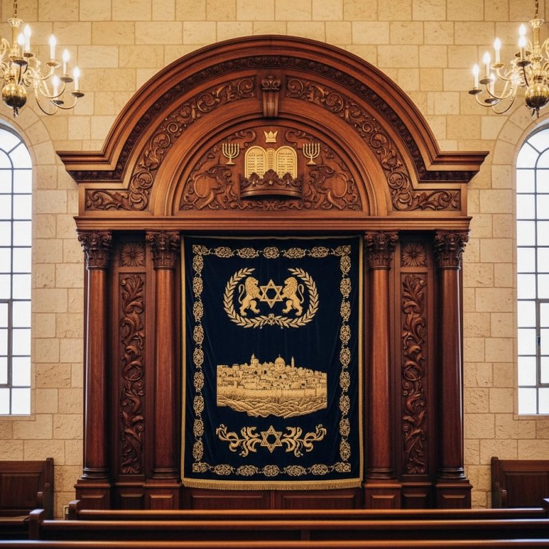 Elegant hand-carved Aron Kodesh: a symbol of premium synagogue furniture manufacturing and enduring Jewish tradition. Elegant hand-carved Aron Kodesh: a symbol of premium synagogue furniture manufacturing and enduring Jewish tradition.
