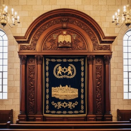 Elegant hand-carved Aron Kodesh: a symbol of premium synagogue furniture manufacturing and enduring Jewish tradition.