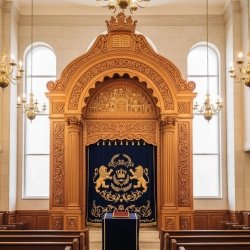 Hand-Carved Wooden Aron Kodesh with Velvet Parochet | Premium Synagogue Furniture by Expert Manufacturer