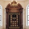 Premium Handcrafted Aron Kodesh Synagogue Ark with Ornate Wood Carvings and Gold Embroidered Parochet.
