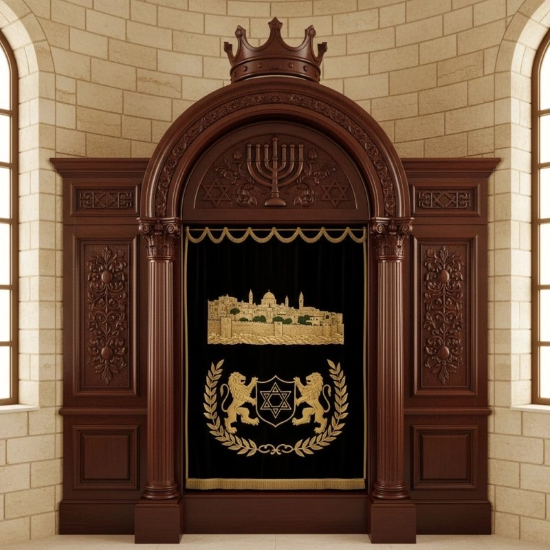 Ornate Handcrafted Aron Kodesh - Premium Wood Synagogue Furniture by Leading Manufacturer. Ornate Handcrafted Aron Kodesh - Premium Wood Synagogue Furniture by Leading Manufacturer.