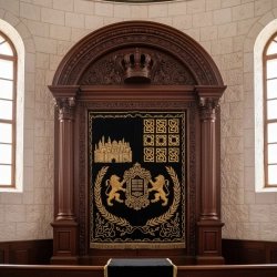 Premium Carved Hardwood Aron Kodesh Synagogue Furniture, Master-Crafted Holy Ark Cabinet.