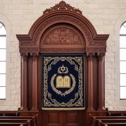 Premium hand-carved Aron Kodesh featuring exquisite craftsmanship and traditional Jewish design for synagogues.