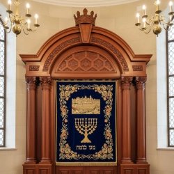 Exquisite Hand-Carved Hardwood Aron Kodesh: Premium Synagogue Furniture for Torah Scrolls.