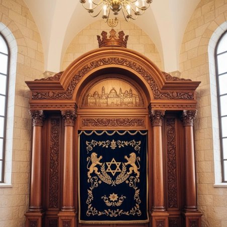 Premium hand-carved Aron Kodesh, a symbol of manufacturing excellence in synagogue furniture.