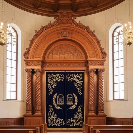 Premium Hand-Carved Aron Kodesh: Sacred Artistry for Synagogues, Expertly Manufactured.