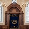 Premium Aron Kodesh: Traditional Hand-Carved Wood and Luxurious Embroidered Parochet for Synagogues.