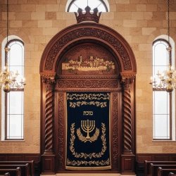 Hand-Carved Traditional Aron Kodesh: A masterpiece of Synagogue Furniture craftsmanship and spiritual elegance.