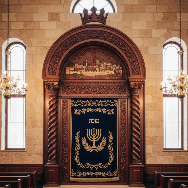 Hand-Carved Traditional Aron Kodesh: A masterpiece of Synagogue Furniture craftsmanship and spiritual elegance. Hand-Carved Traditional Aron Kodesh: A masterpiece of Synagogue Furniture craftsmanship and spiritual elegance.