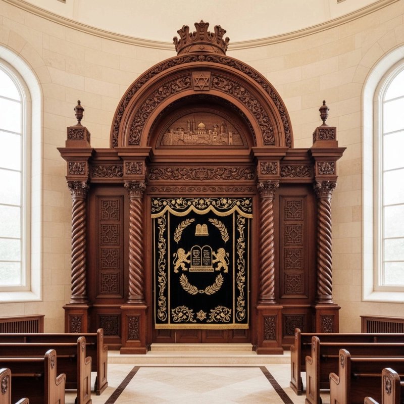 Elegant Aron Kodesh: Hand-carved solid wood, premium quality synagogue furniture.