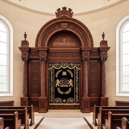 Elegant Aron Kodesh: Hand-carved solid wood, premium quality synagogue furniture.