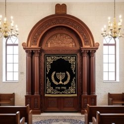 Luxurious hand-carved Aron Kodesh: a testament to premium hardwood furniture manufacturing and sacred design.