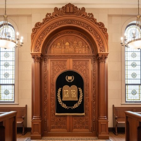 Ornate Handcrafted Aron Kodesh Holy Ark | Premium Solid Wood & Velvet Synagogue Furniture | Manufacturing Excellence