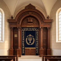 Premium Aron Kodesh: Superior Hardwood & Velvet Synagogue Furniture, Expertly Manufactured.