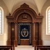 Premium Aron Kodesh: Superior Hardwood & Velvet Synagogue Furniture, Expertly Manufactured.