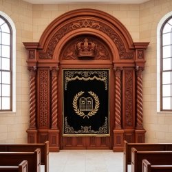 Timeless Aron Kodesh: Hand-Carved Solid Wood Craftsmanship for Sacred Spaces, Reflecting Manufacturer Quality.