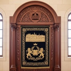 Elegantly hand-carved Aron Kodesh: premium synagogue furniture craftsmanship and manufacturing quality.