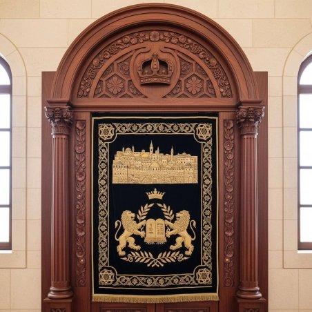 Elegantly hand-carved Aron Kodesh: premium synagogue furniture craftsmanship and manufacturing quality.