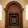 Exquisite hand-carved solid wood Aron Kodesh, a masterpiece of synagogue furniture craftsmanship.