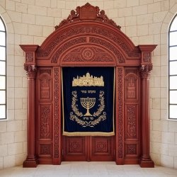 Exquisite hand-carved Aron Kodesh, a testament to premier furniture manufacturing and timeless synagogue design.