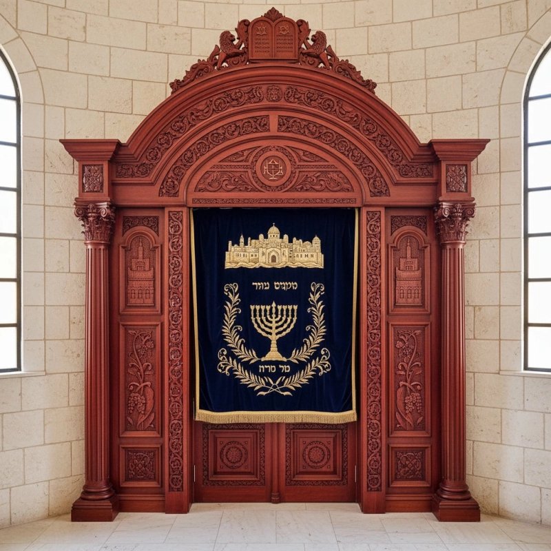 Exquisite hand-carved Aron Kodesh, a testament to premier furniture manufacturing and timeless synagogue design. Exquisite hand-carved Aron Kodesh, a testament to premier furniture manufacturing and timeless synagogue design.