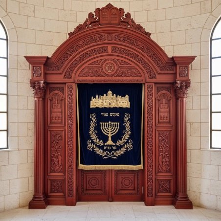 Exquisite hand-carved Aron Kodesh, a testament to premier furniture manufacturing and timeless synagogue design.