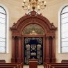 Premium Hand-Carved Aron Kodesh with 'Keter Torah' Embroidered Ark Curtain - Synagogue Furniture
