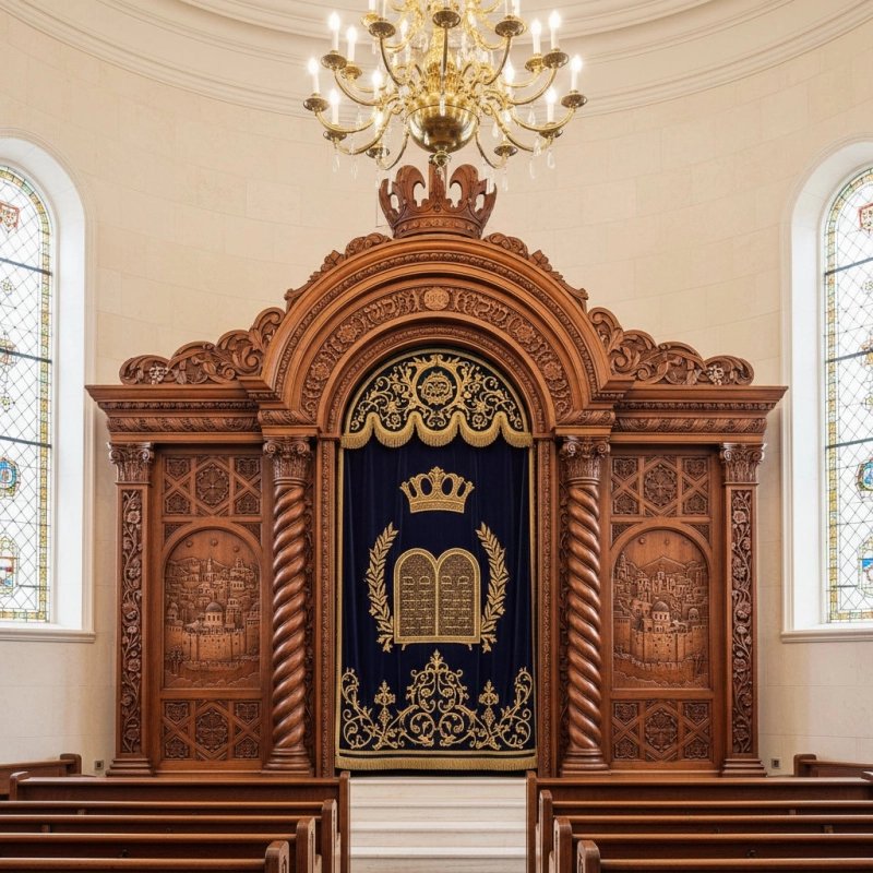 Masterfully crafted Aron Kodesh for synagogues, featuring exquisite solid wood carving and superior manufacturing quality.