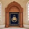 Premium hand-carved hardwood Aron Kodesh with embroidered velvet parochet. Exquisite synagogue furniture by top manufacturer.