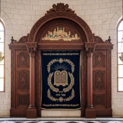 Elegantly crafted Aron Kodesh, a testament to exceptional furniture manufacturing and spiritual design.