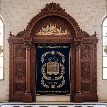 Elegantly crafted Aron Kodesh, a testament to exceptional furniture manufacturing and spiritual design.