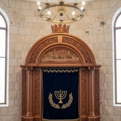 Stunning hand-carved Aron Kodesh, a testament to premium synagogue furniture manufacturing and design excellence.